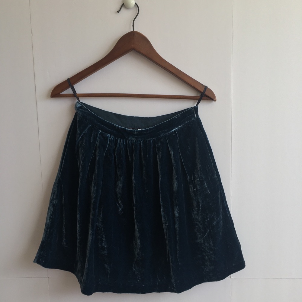 Velvet A-Line Silk Blend Preppy Skirt - Dark Teal